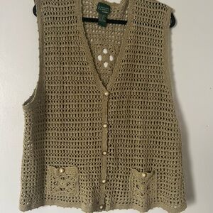 Koret Crochet Knit Sleeveless Vest in Olive Tan